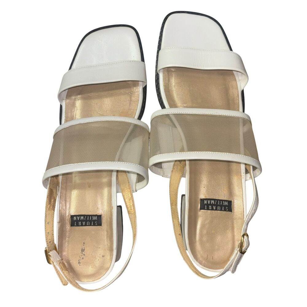 Stuart Weitzman White Y2K Stappy Mesh Sandals Women’s 6-6.5 Narrow Kitten Heel - Picture 4 of 12